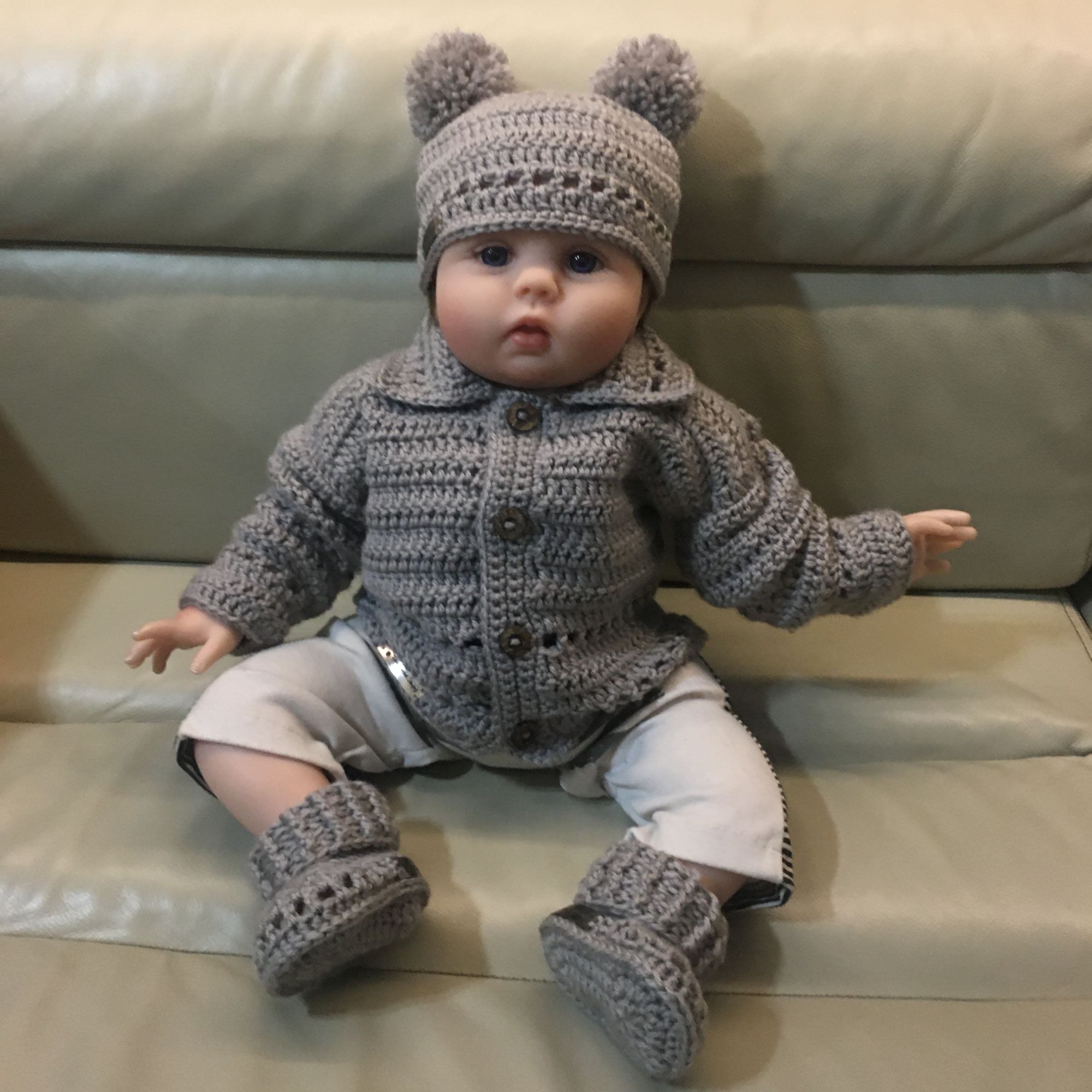 Zac Crochet Pattern Collection – Baby Cardigan, Hat & Pants (Newborn to 2 Y) & Booties – English PDF