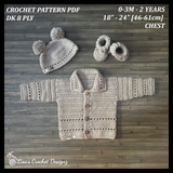 Zac Crochet Baby Set | Cardigan & Hat to 2 Years & Booties | Crochet Pattern PDF | English