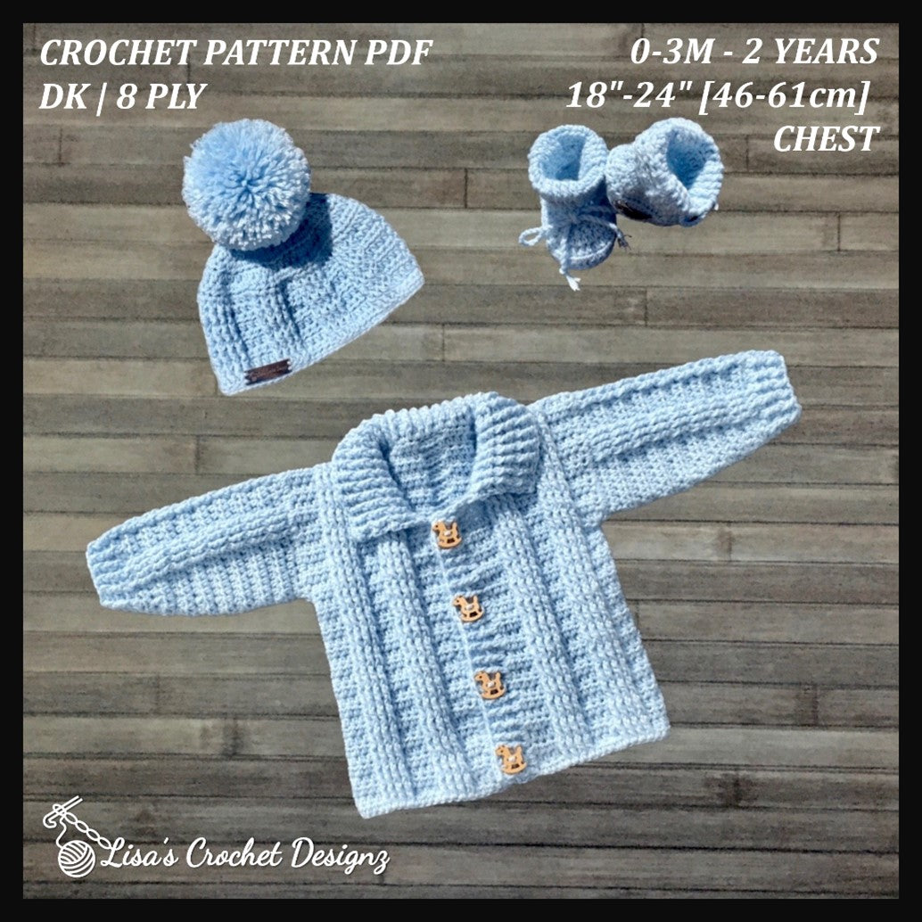 Zac Crochet Baby Sweater Hat and Booties Set Crochet Pattern Baby