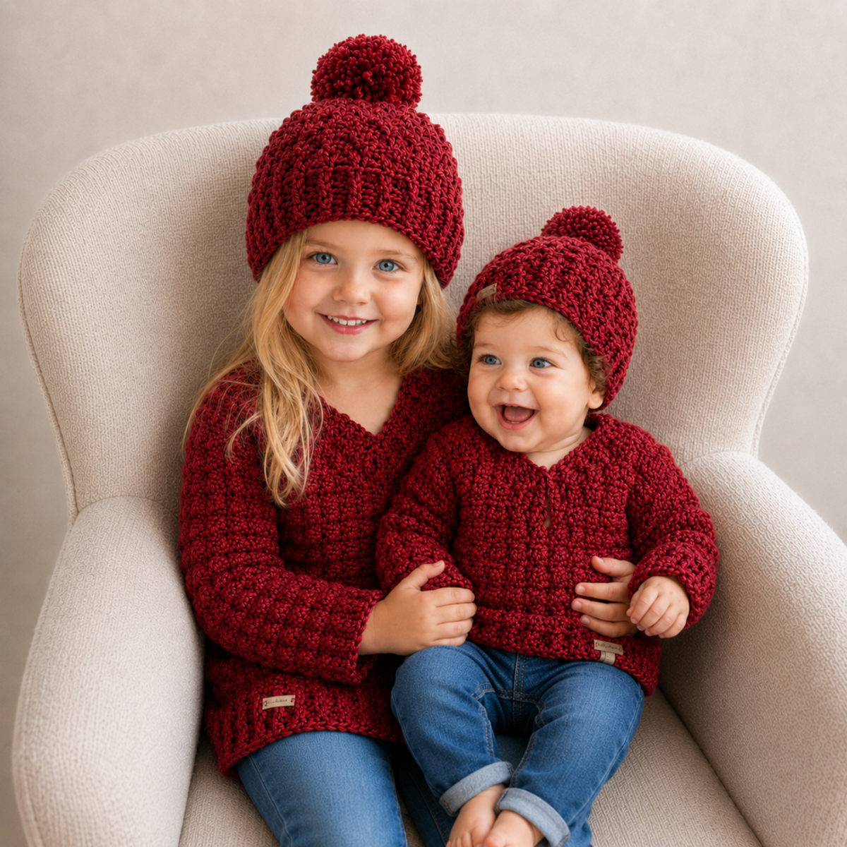 Crochet Baby & Kids Sweater & Hat Pattern – Berri V-Neck Pullover Set (0–10Y)