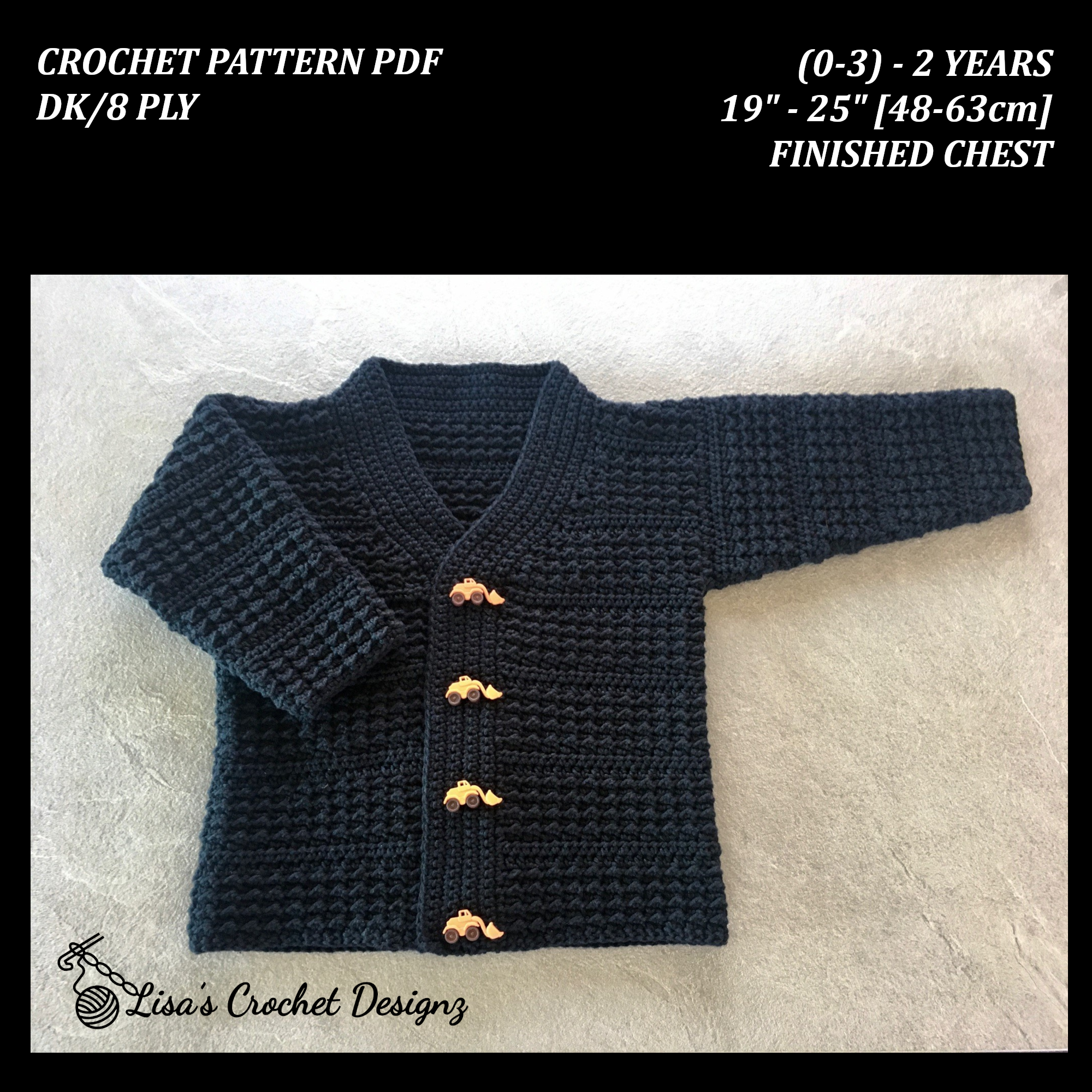 aaron crochet cardigan pattern sizes 0-3 months to 2 years