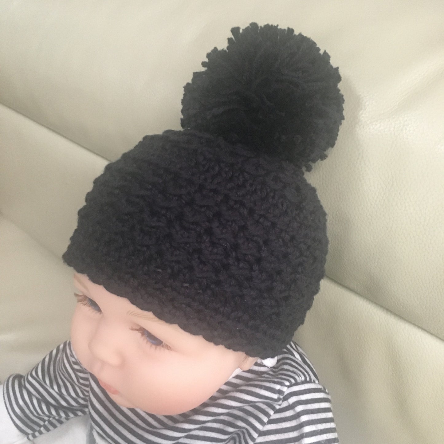 aaron crochet hat on baby right side