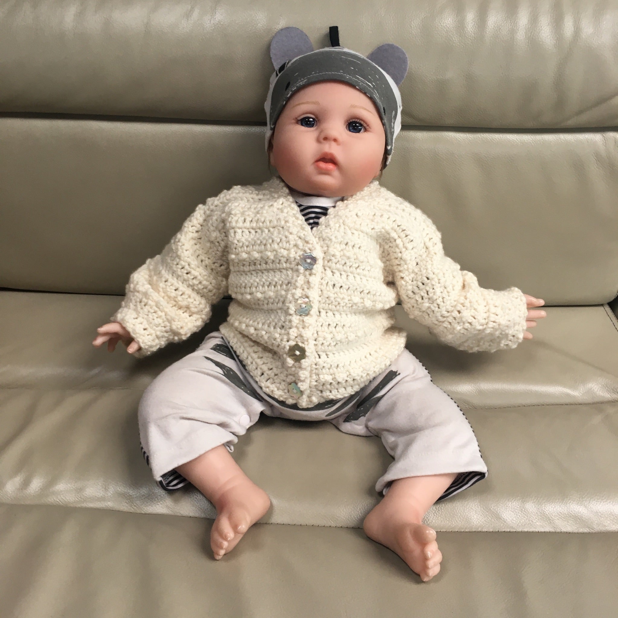 ashley crochet sweater on baby