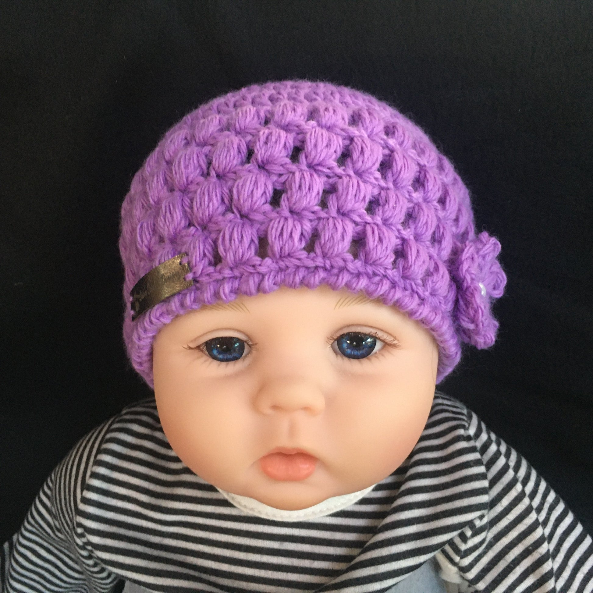 beth crochet hat on baby front