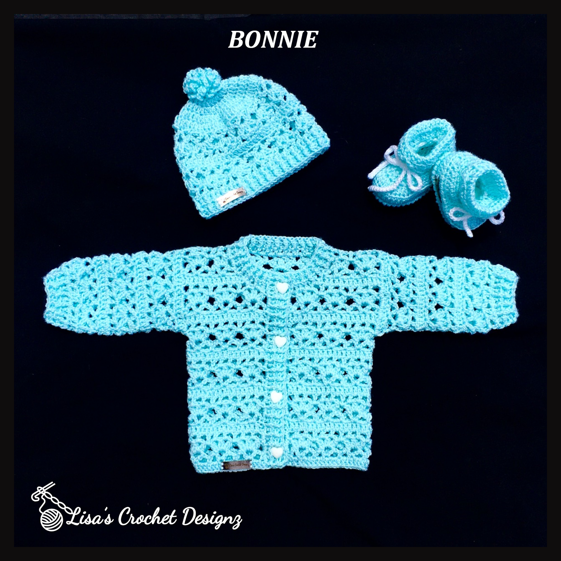 Bonnie Crochet Baby Sweater Hat and Booties Set Crochet Pattern Baby 0 –  Lisa's Crochet Designz