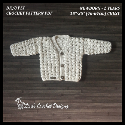 caleb crochet baby sweater crochet pattern details 18 to 25 inch chest