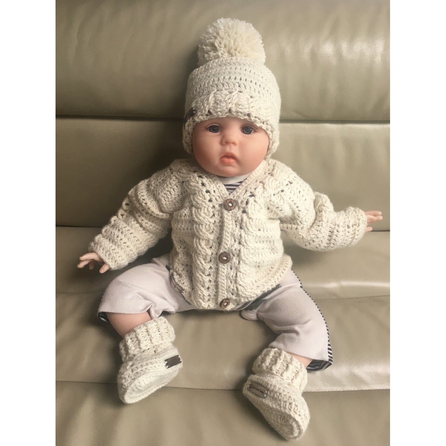 Cooper Sweater Hat and Booties on baby