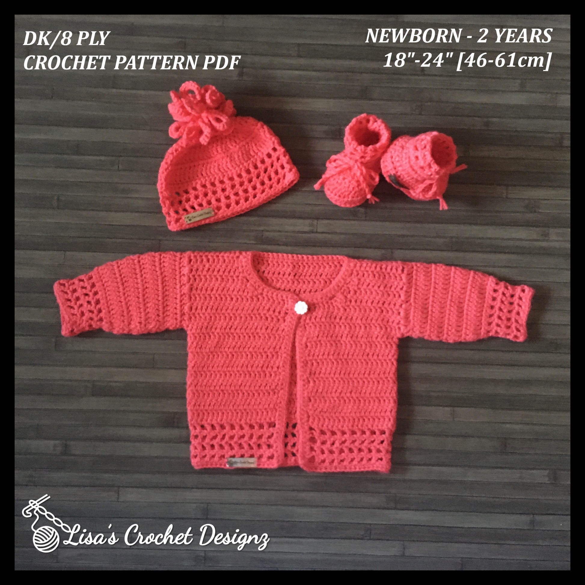 Zac Crochet Baby Sweater Hat and Booties Set Crochet Pattern Baby to 2 –  Lisa's Crochet Designz