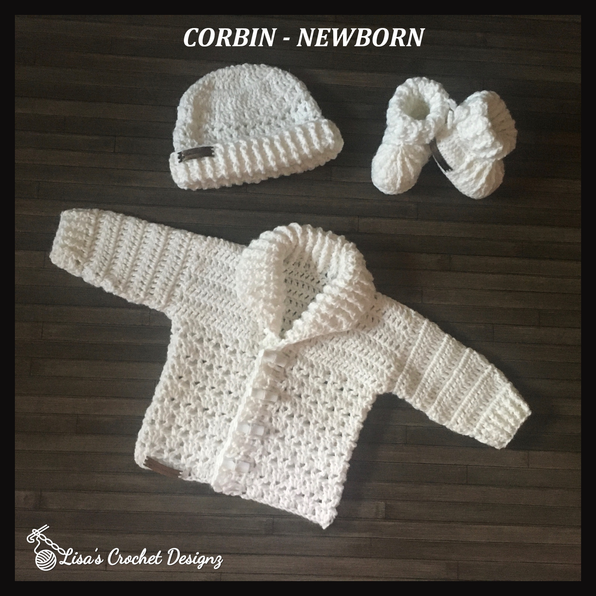 Corbin Newborn Crochet Baby Sweater Hat and Booties Set