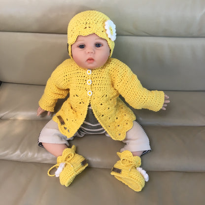 Crochet Pattern Daisy Baby Cardigan Hat Booties Set Newborn to 1 Year