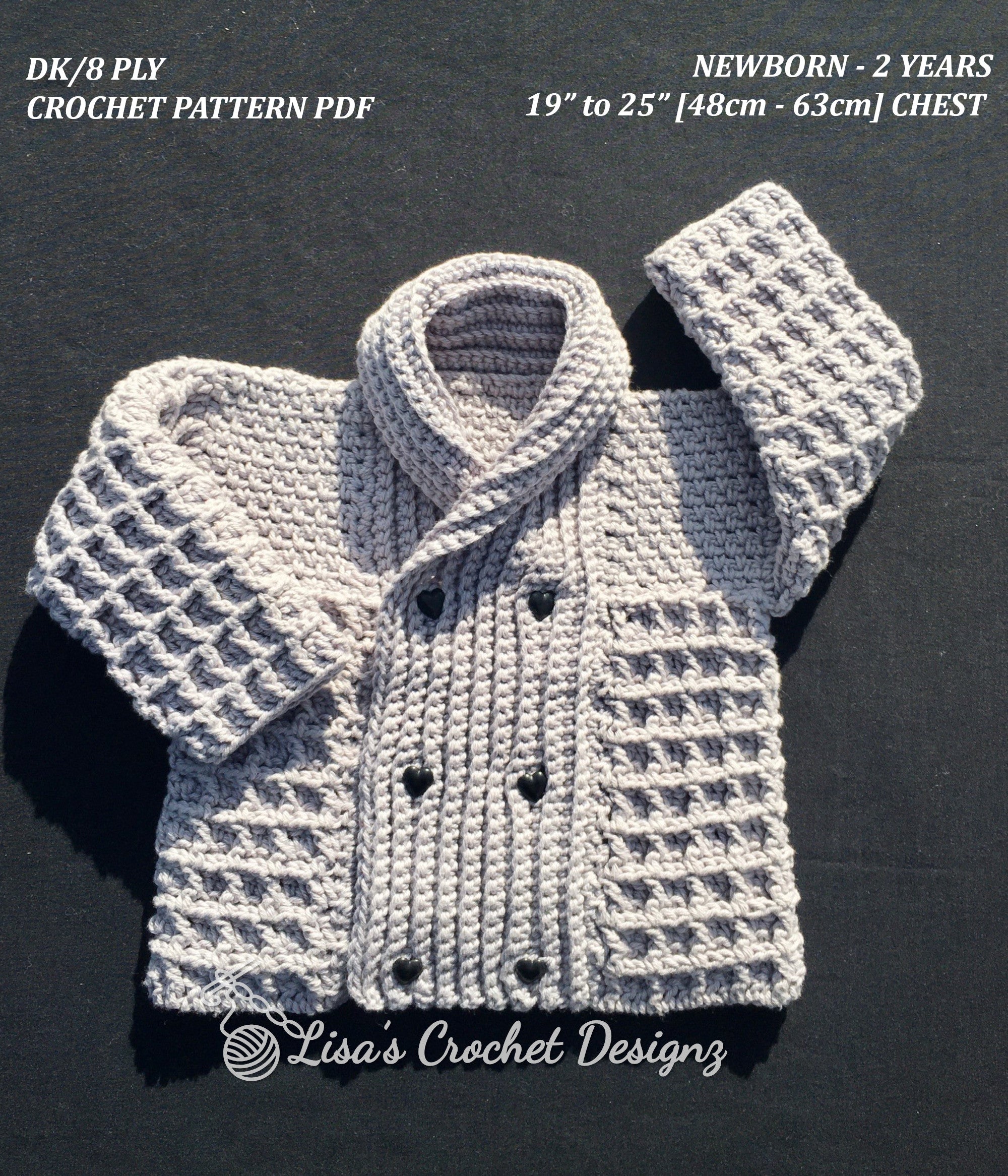 Crochet Pattern Dean Baby Cardigan Pattern to 2 Years Lisa s Crochet Designz