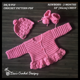 Emma Baby Cardigan Hat Booties Set Pattern 0-3 Months | Crochet Pattern PDF | English