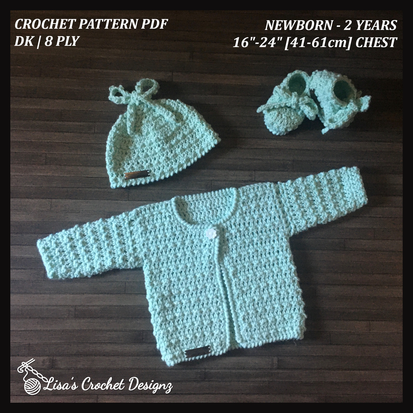 Crochet Pattern Fiona Baby Cardigan Hat Booties Set Newborn to 2 Years