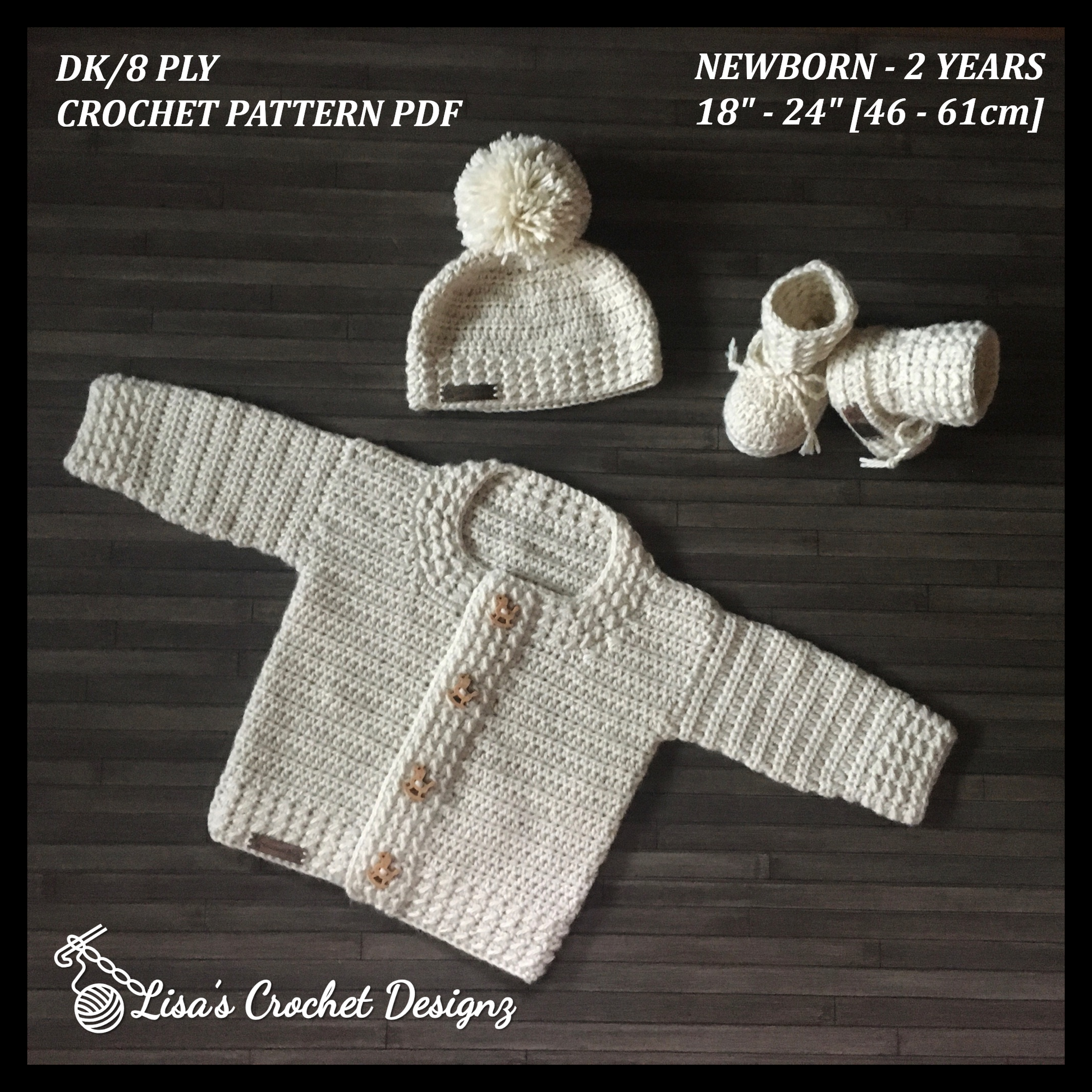 Grayson Crochet Baby Sweater Hat and Booties Set Crochet Pattern