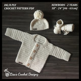 Grayson Baby Set Crochet Pattern PDF | Cardigan (0-2Y), Hat (0-10Y) & Booties | Digital Download | English