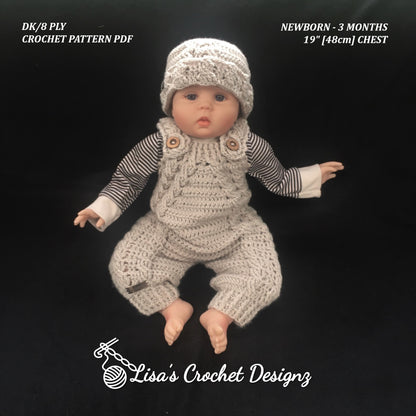 Crochet Pattern Hugo Baby Romper & Hat Set 0-3 Months