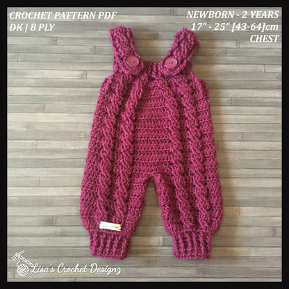 Crochet Pattern Hugo Baby Romper Newborn to 2 Years