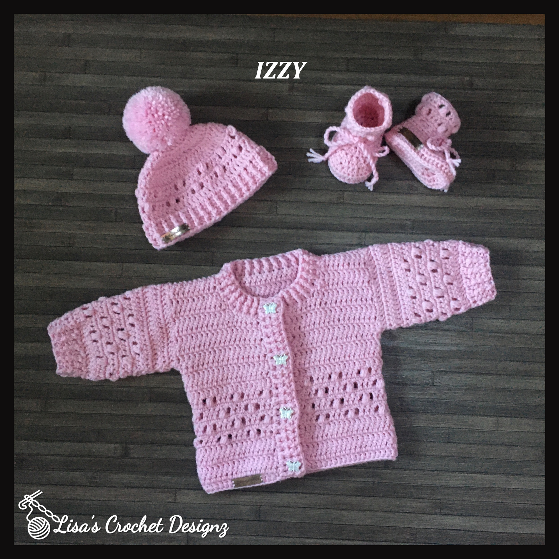 Izzy Crochet Sweater Hat and Booties Set Crochet Pattern Baby to 2