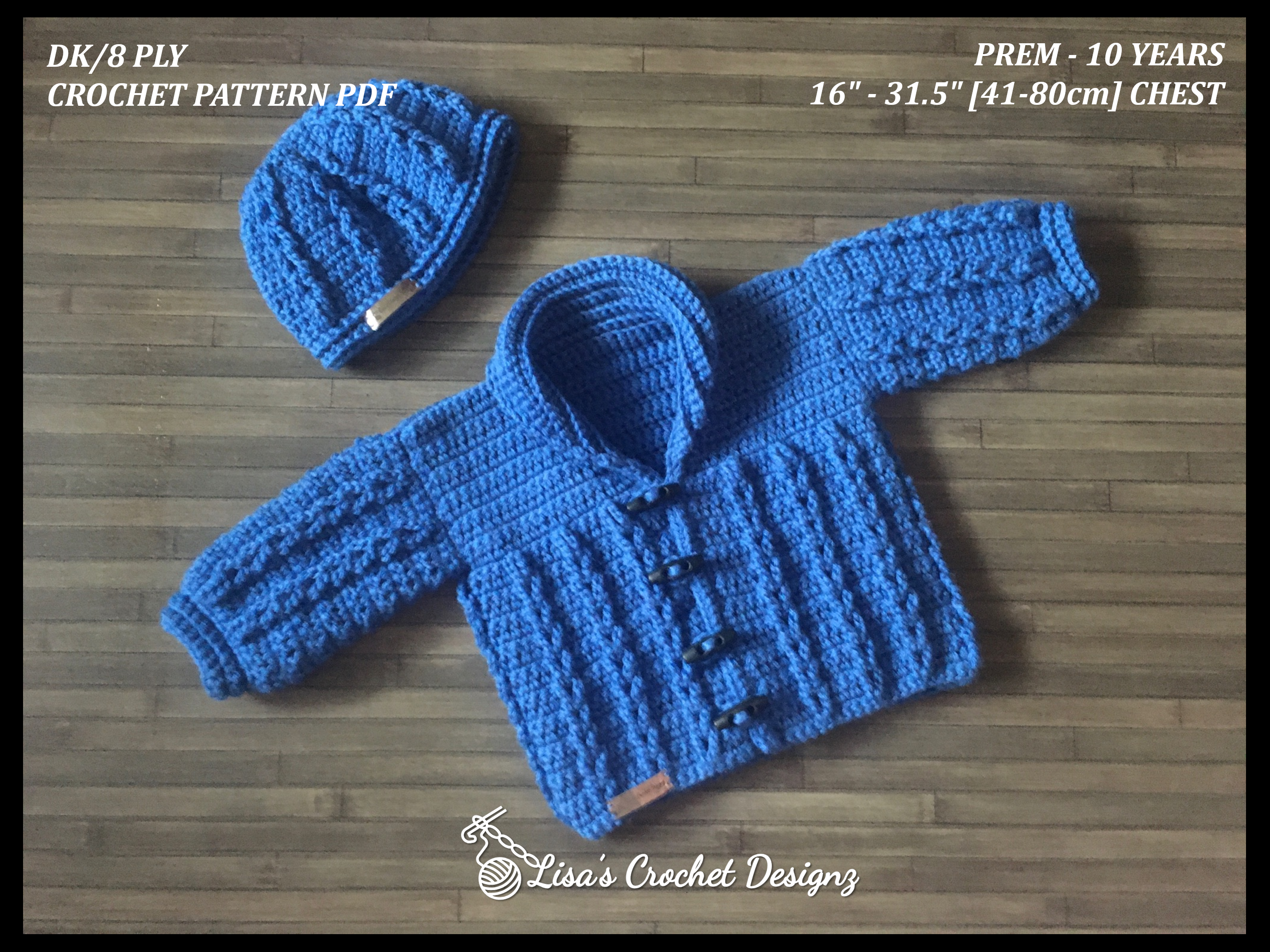 Jacob Cardigan and Hat Set Newborn to 10 Years | Crochet Pattern PDF | English