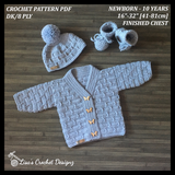 Kasey Baby Set Crochet Pattern | Cardigan & Hat (0-10Y) & Booties | English PDF