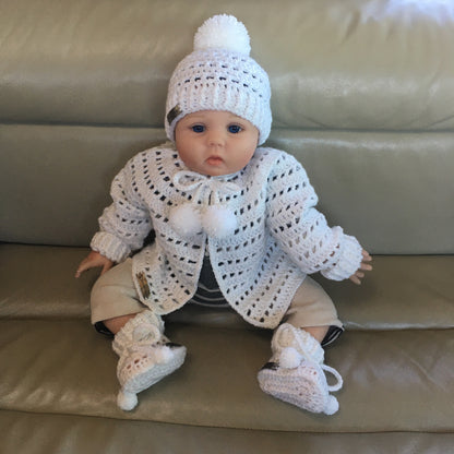 Crochet Pattern Lucy Baby Cardigan Hat Booties Set Pattern 0-3 Months