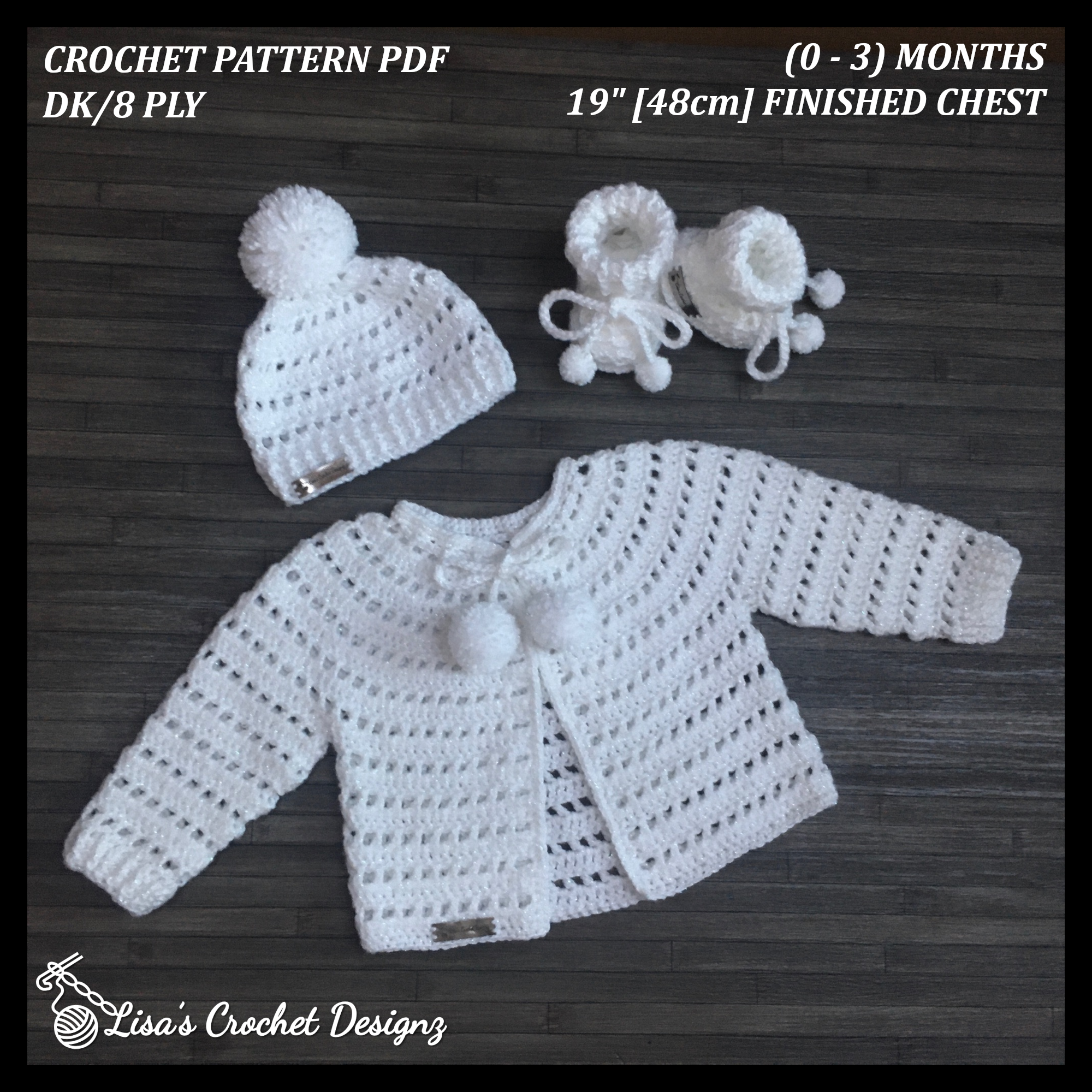 Lucy Baby Cardigan Hat Booties Set Pattern 0-3 Months | Crochet Pattern PDF | English