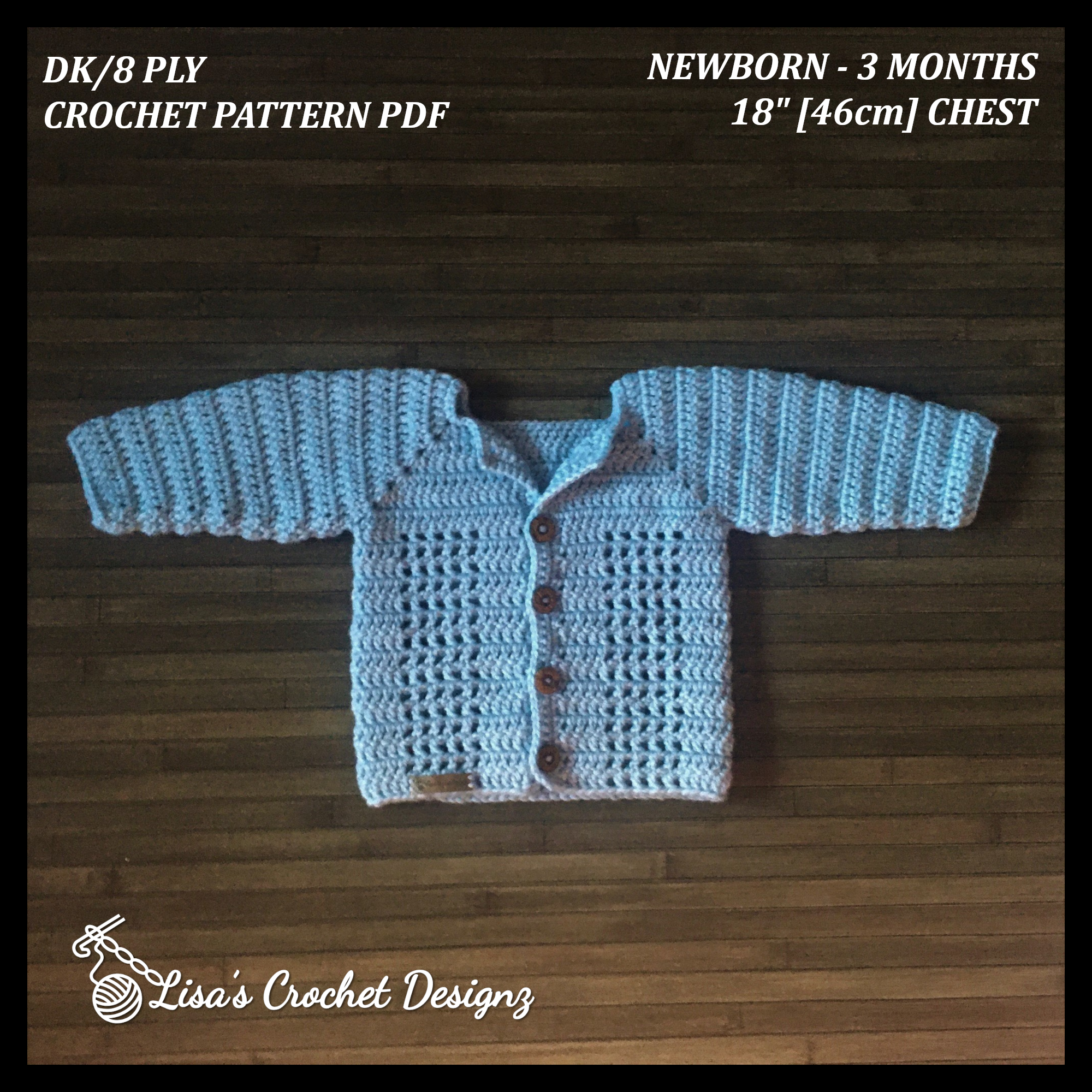 Luke Crochet Baby Cardigan 0-3 Months | PDF Crochet Pattern | English