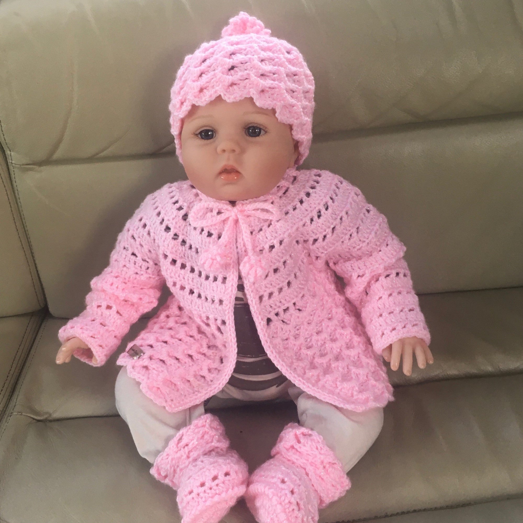 Luna Crochet Cardigan Hat Booties Set Baby 0-3 Months | Crochet Pattern PDF | English
