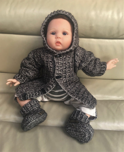 Crochet Pattern Mason Baby Hoodie and Booties to 1 Year