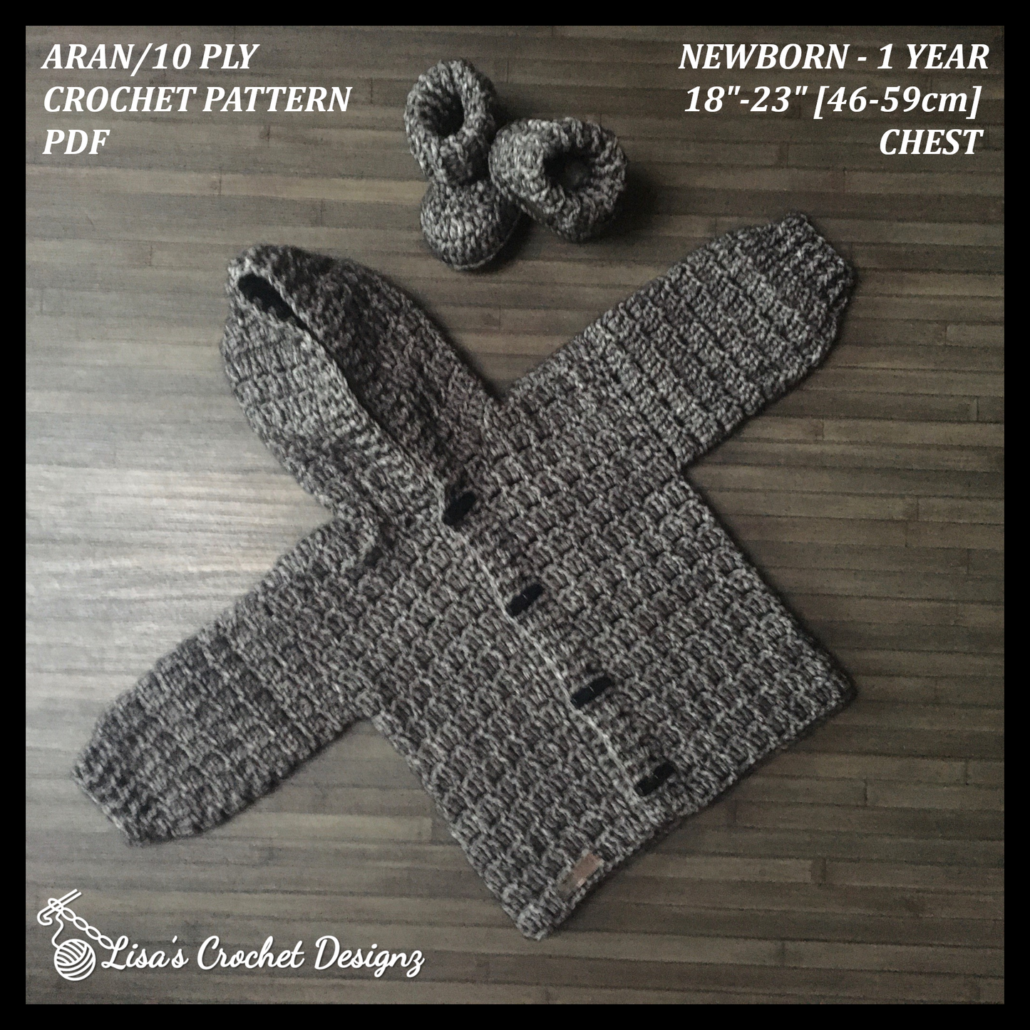 Crochet Pattern Mason Baby Hoodie and Booties to 1 Year