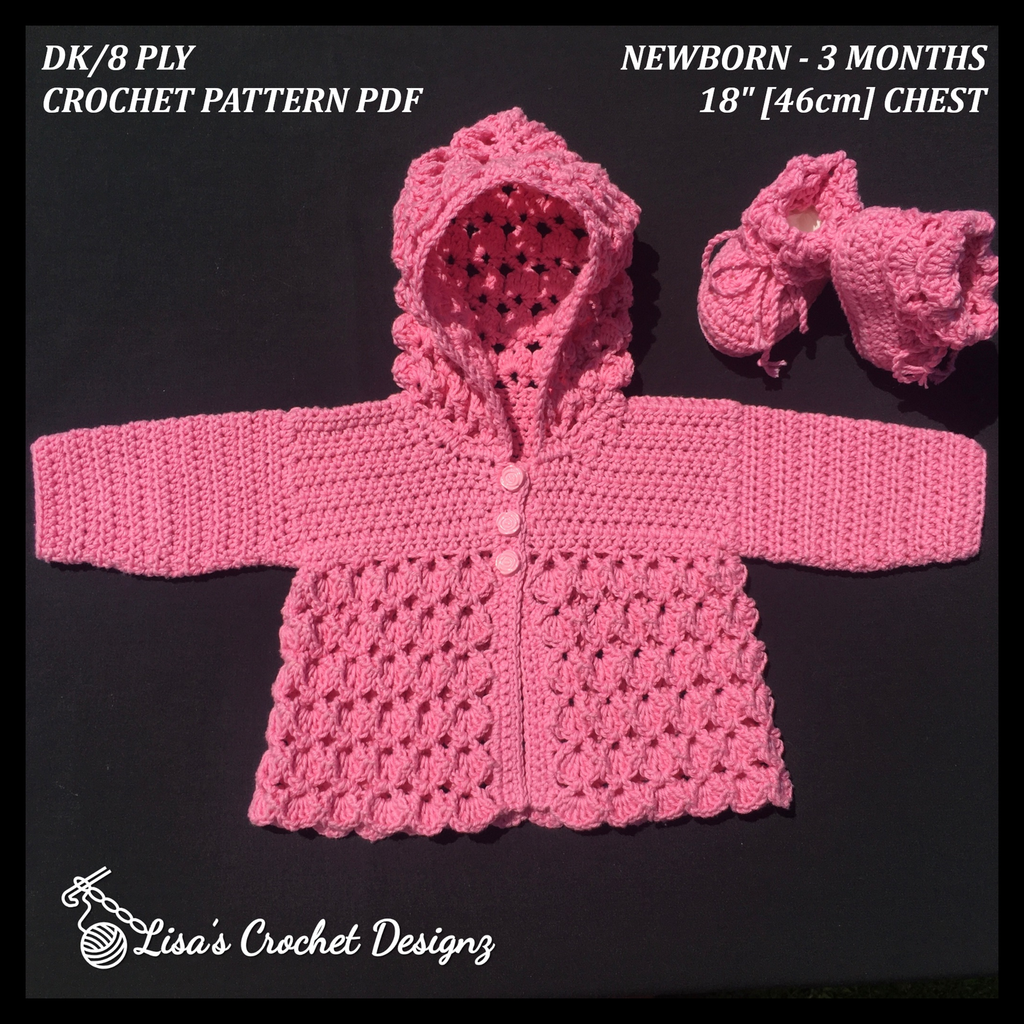 Crochet Pattern Michelle Baby Hoodie and Booties 0-3 Months