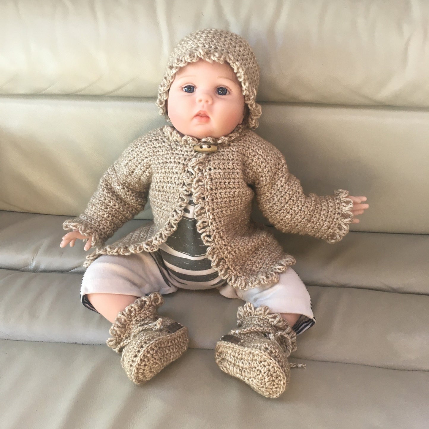 Crochet Pattern Renee Cardigan Hat and Booties Newborn Baby to 10 Years