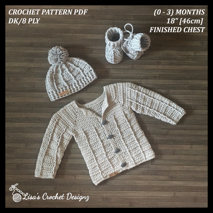 Crochet Pattern Stirling Crochet Baby Cardigan 0-3 Months