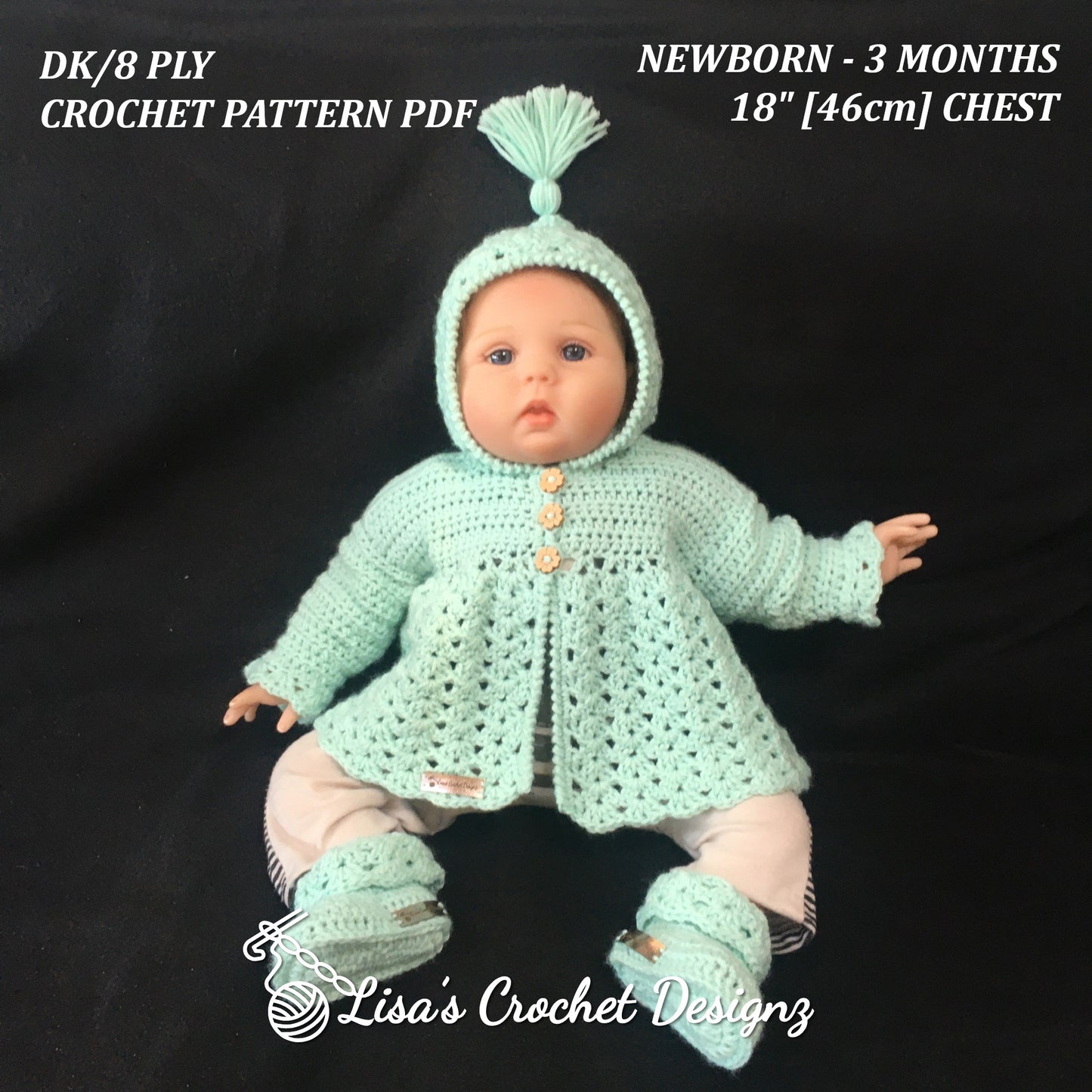 Crochet Pattern Zara Crochet Baby Hoodie and Booties 0-3 Months