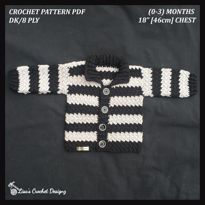 Crochet Pattern Ziggy Crochet Striped Baby Cardigan 0 to 3 Months